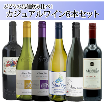 【酒】ぶどうの品種飲み比べ！カジュアルワイン6本セット