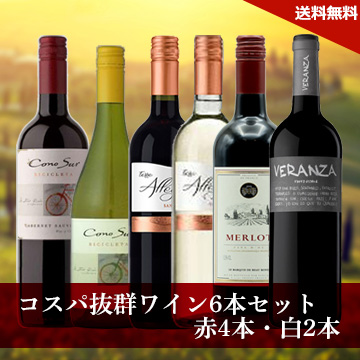 【酒】コスパ抜群ワイン赤4・白2本セット