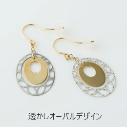 [KIKUYA] K18/K18WG コンビ透かしオーバルデザインフックピアス