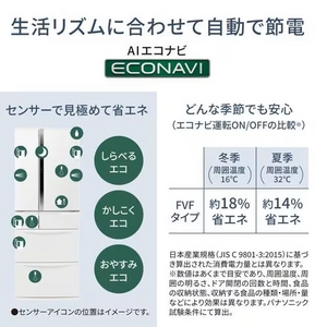 パナソニック 冷蔵庫 451L 観音開き 6ドア 幅68.5cm うす型 フルオープン引出し AIエコナビ NR-FVF45S2-W ホワイト系 2025年製