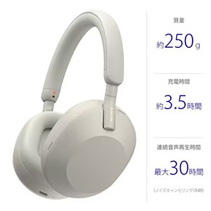 ソニー ワイヤレス ヘッドホン ハイレゾ ノイズキャンセリング 最大40時間 USB-C WH-1000XM5 SM シルバー系
