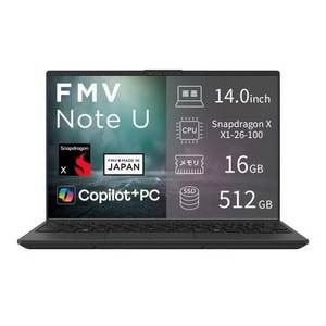 富士通 ノートPC FMV Note U FMVUQSL1BA[14型 | WUXGA | Snapdragon X | 16GB | 512GB | Windows 11 | Office OP付 | ピクトブラック]
