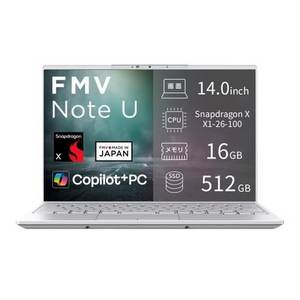 富士通 ノートPC FMV Note U FMVUQSL1WA[14型 | WUXGA | Snapdragon X | 16GB | 512GB | Windows 11 | Office OP付 | シルバーホワイト]