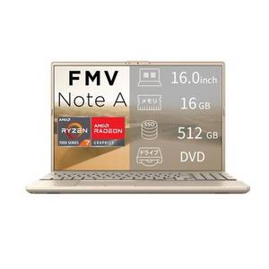富士通 ノートPC FMV Note A FMVA75L2GA[16型 | WUXGA | Ryzen 7 | 16GB | 512GB | Windows 11 Home | Officeオプ付 | ベージュゴールド]