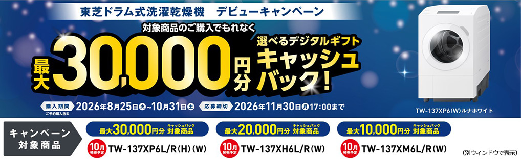 東芝ドラム式洗濯乾燥機デビューキャンペーン